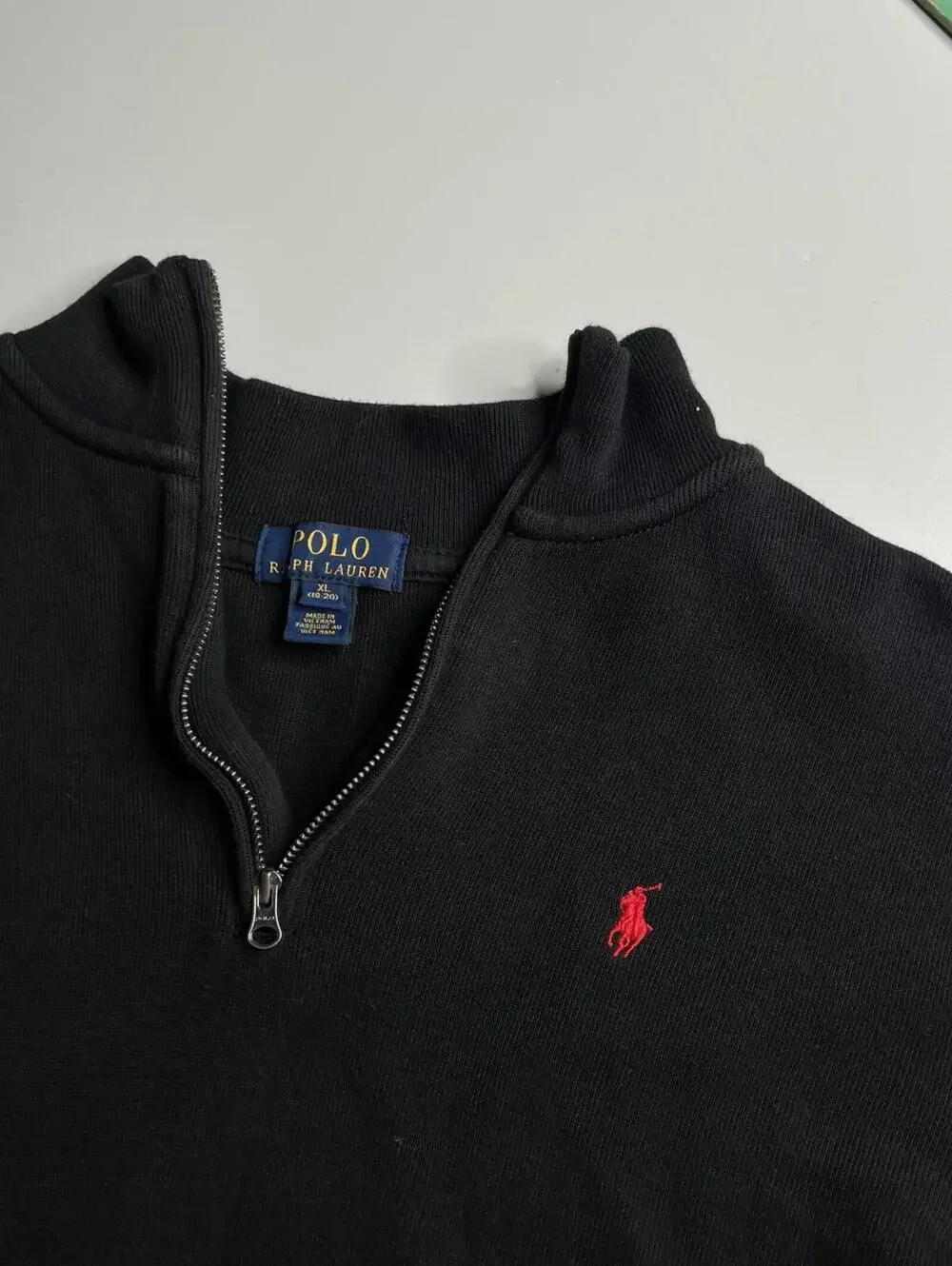Polo Ralph Lauren‎ Sweatshirt Boys 18-20 Black 1/4 Zip Mock Neck Pullover Logo